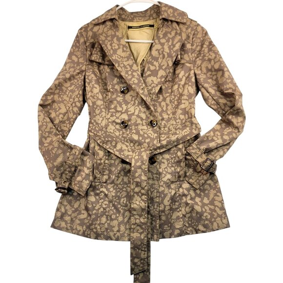 Anthropologie Daughters of the Liberation Dbl Breast Belt Trench Leopard Size 0 - Picture 1 of 16